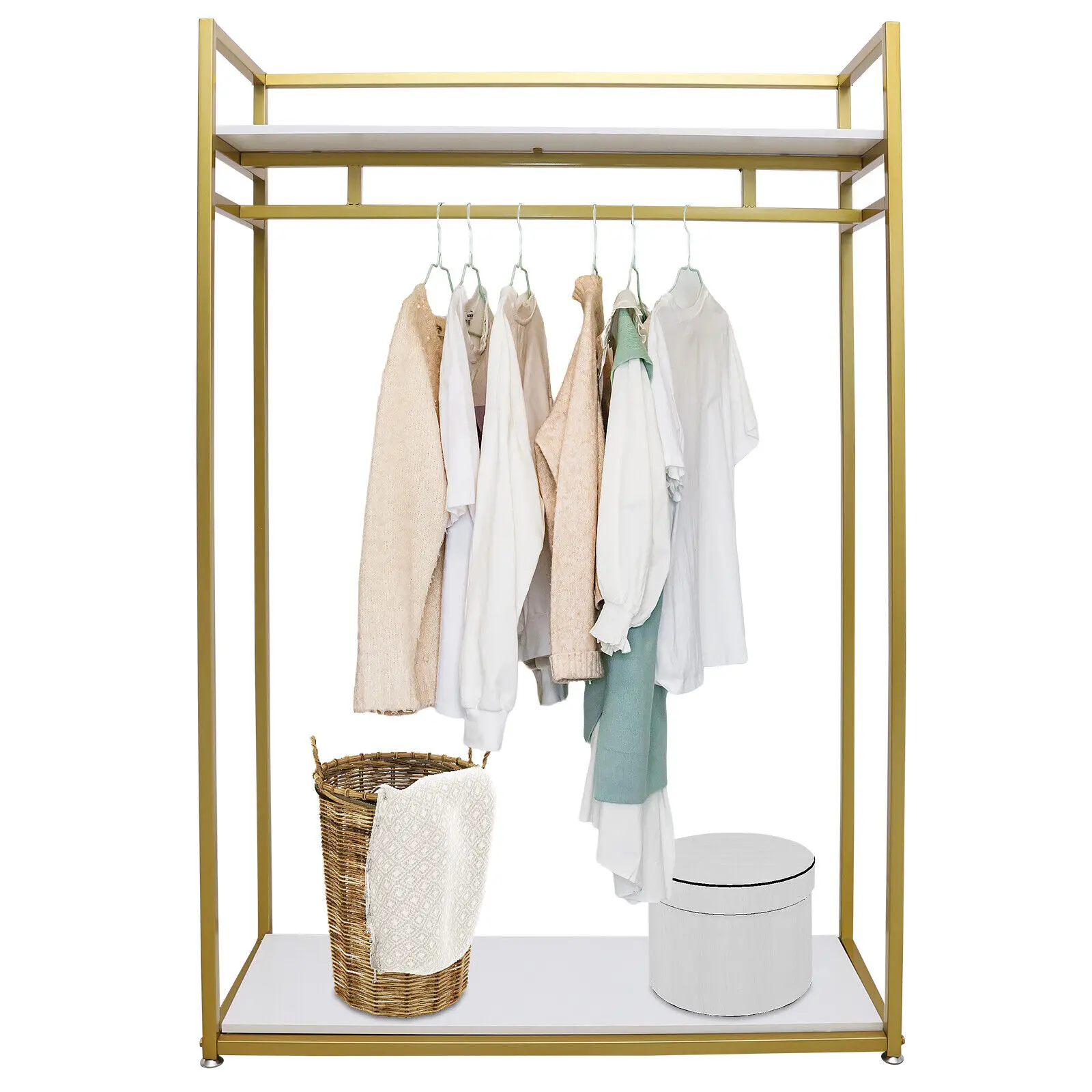 Clothes Rack Gold Metal Freestanding Garment Rack Clothes Display Storage Stand