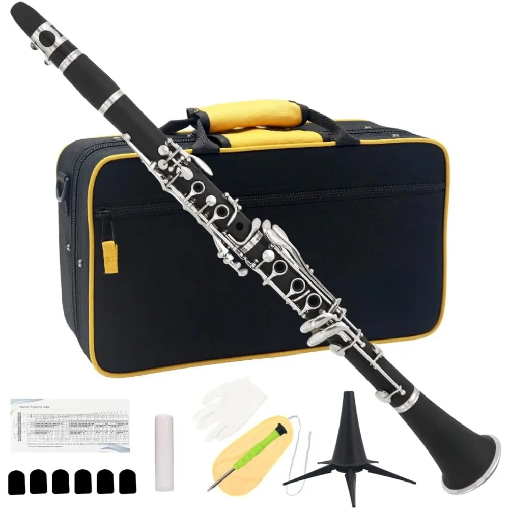 

Bb Clarinet with Mouthpiece, Hard Shell Bag, and Cleaning Kit, Horn Diameter 83mm, Length 677mm, Beginner with Clarinet