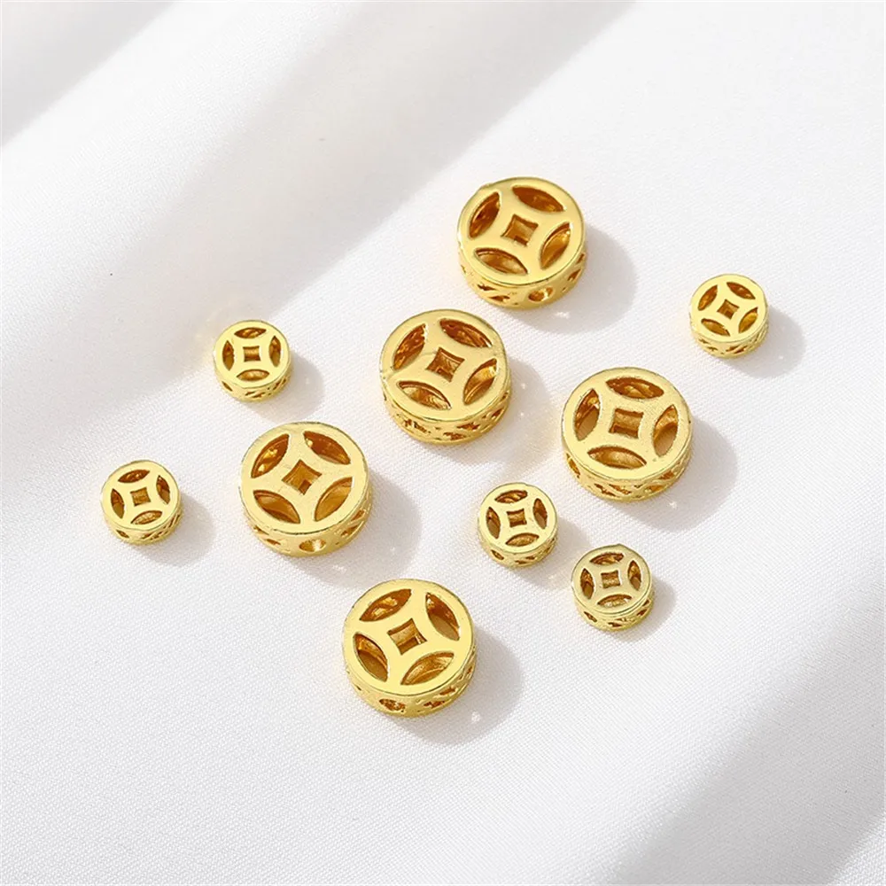 

18K Gold-plated Hollow Copper Coins with Scattered Beads DIY Handmade Bead Bracelets Necklaces Headwear Materials Accessories