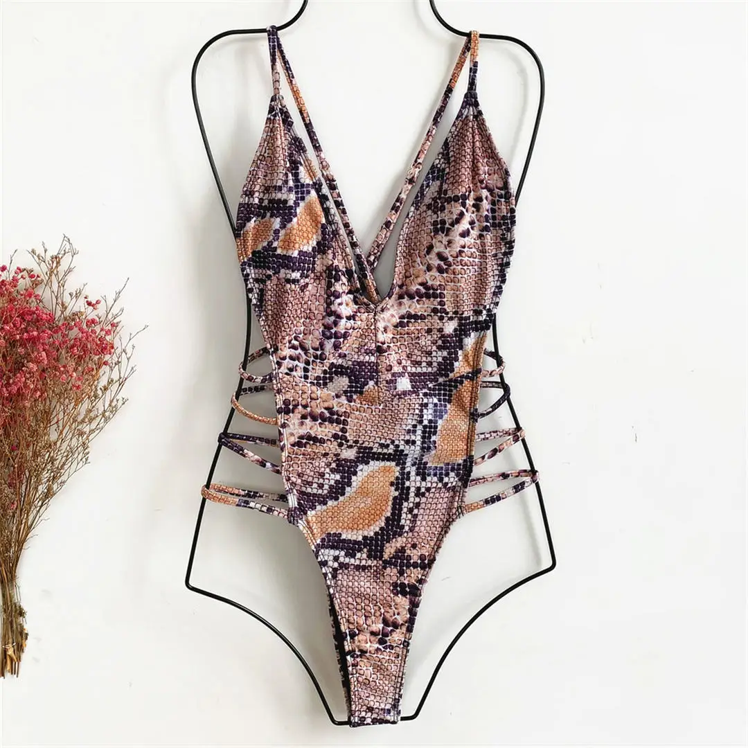 Neuer Sexy 2026 Schlangenhaut-Monokini Damen-Badeanzug Einteiliger Badeanzug mit Hohem Beinausschnitt und Tiefem V-Ausschnitt Badebekleidung für Damen V2344 – Detail 19