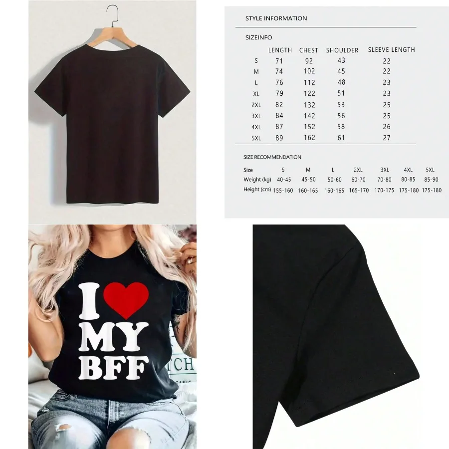 【New style】I Love My BFF T-Shirt 100% Cotton Breathable and Comfort Fit Short Sleeve Crew Neck Top For All Seasons-Valentine Gi