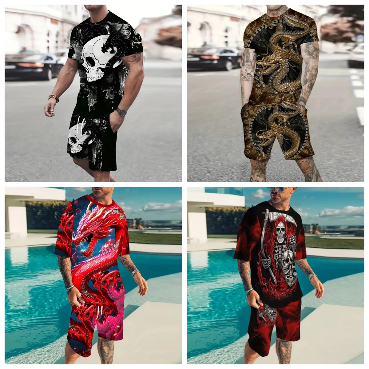 

25-26 Summer Hot-selling Fashion Trend Luxury Suit 3D Printing American Street Breathable Quick-drying T-shirt Shorts Set