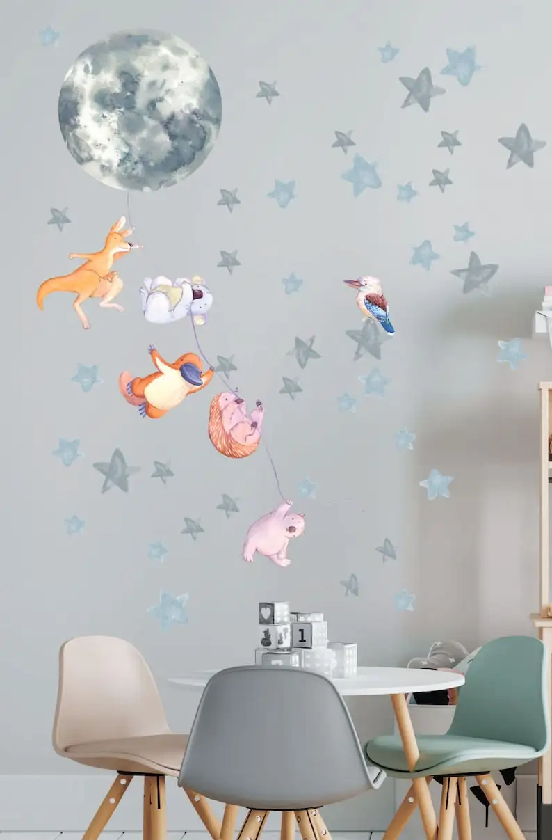 Australian Animals Nursery Decals Aussie Wall Stickers Moon Stars, LF039