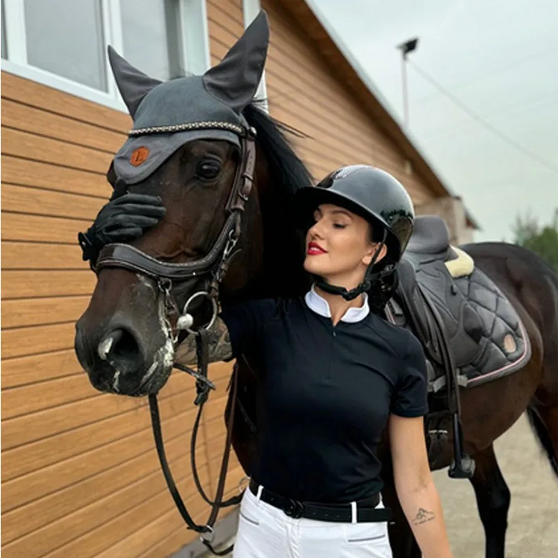 T-shirt équestre respirant à manches courtes pour femmes, t-shirts d'équitation à fermeture éclair, couche de base de sport, spectacle équestre, été