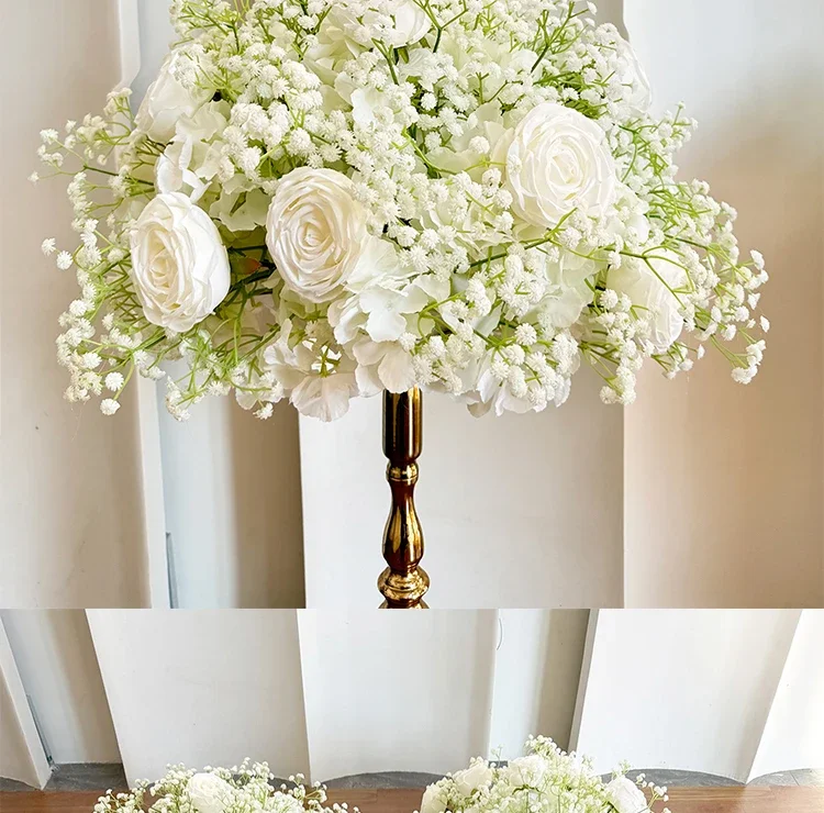 Weiße Rose Babybreath Künstliche Blumenreihe Kaskadierende Seidenblumengirlande Hochzeitstischläufer Bogenrand Zeremonie Empfang Deko – Detail 9