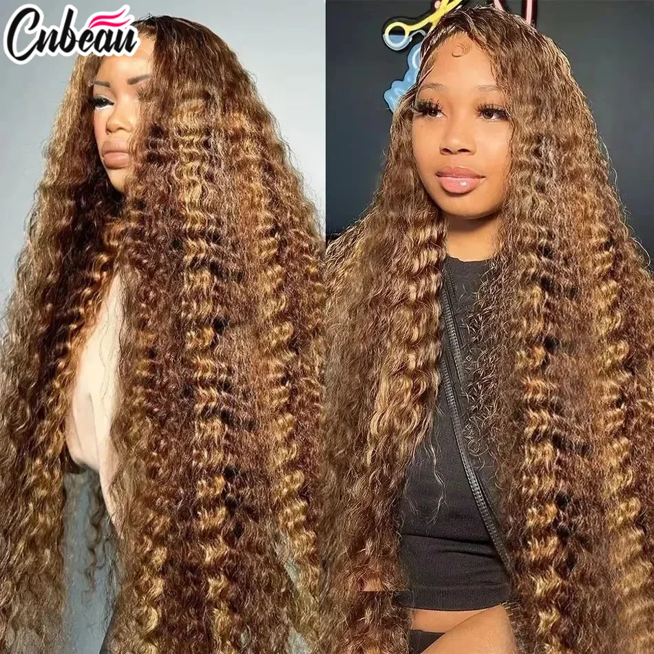 

30 36 Inch Kinky Curly 250% Highlight Hd 13x4/13x6 Water Frontal Human Hair Wigs Ombre 4/27 Water 4x4 Lace Closure Glueless Wear