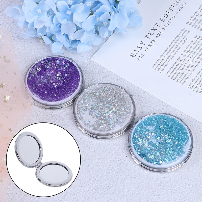 L405 Portable Mini Makeup Mirror Compact Pocket Mirror Double-Sided Folding Cosmetic Mirror Female Gifts With Flowing Sparkling