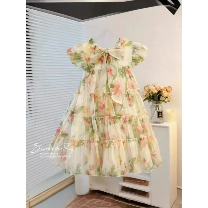 Dress Baby Autumn and Winter2024Summer Girls' Floral Summer Princess Fashionable New Cake Dress Children