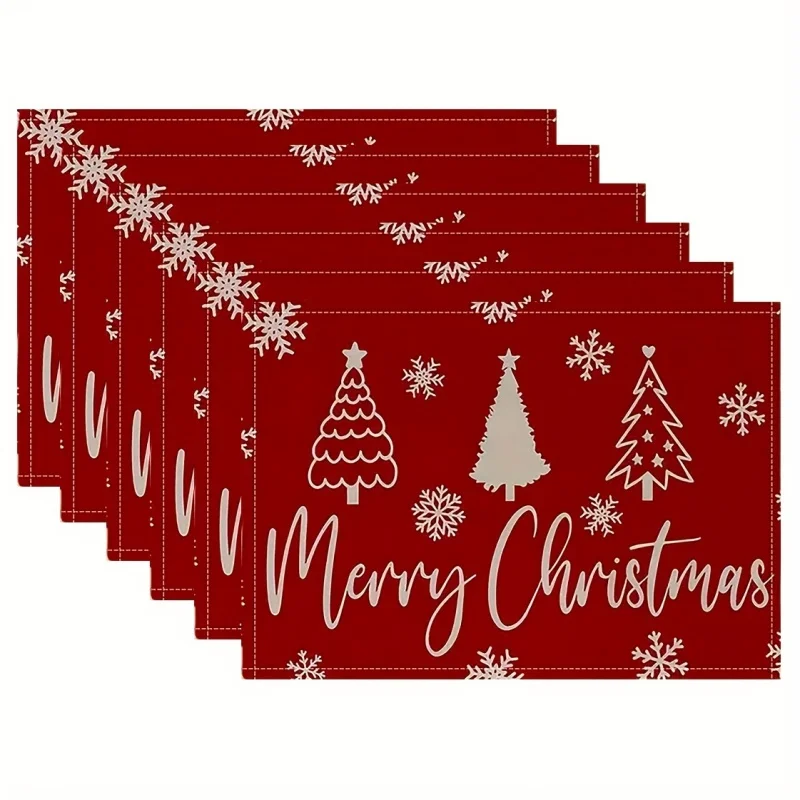 Winter Snowman Linen Placemats, Black Buffalo Plaid Cardinal Bird Printed Table Mats, Christmas Dining Table Decor