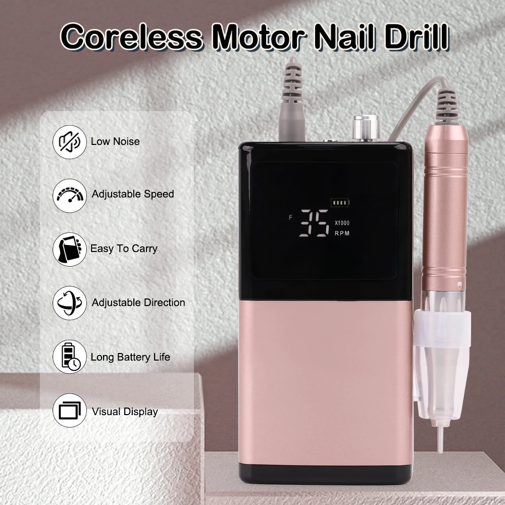 2024 Professional Electric Nail Drill Machine Portable Desktop 35000RPM Cordless Rechargeable Pedicure Usage for Salon Use