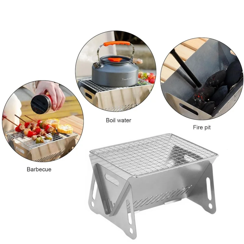 Portable Stainless Steel Charcoal Grill Tourist Mini Folding Charcoal Grill For Garden Picnic  Camping Supplies Charcoal Stove