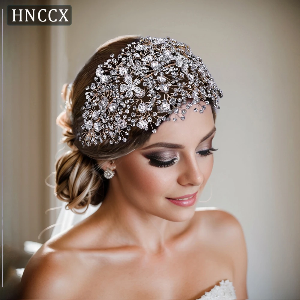 HNCCX Golden Bride Hair Accessories Alloy Flower Headband Woman Wedding Hair Jewelry Rhinestone Bridal Tiara and Headdress CP240