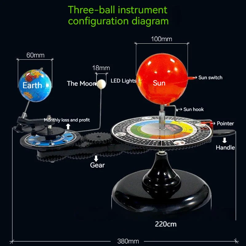 New Solar System Three Globes Sun Earth Moon Orbital Planetarium Model Astronomy Demo Student Children Education Teaching Tool