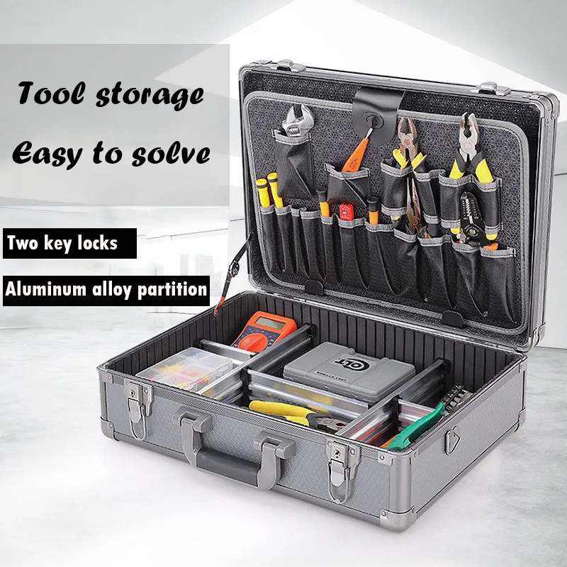 Complete Tool Box Multi-purpose Hard Aluminum Organizer Suitcase Tool Electricians Accessories Parts Storage Case Set with Lock