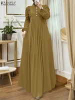 ZANZEA musulman modeste Maxi Robes femmes élégant volants garniture à manches longues plissé Abaya Robes islamique Hijabis Eid Robes 2025 2