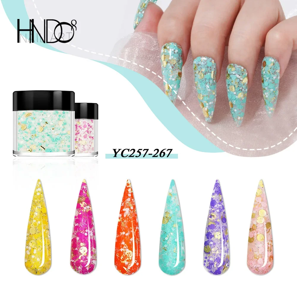 HNDO 6 cores pigmento de imersão em pó acrílico lantejoulas misturadas design de glitter para arte em unhas para decoração de extensão de manicure profissional