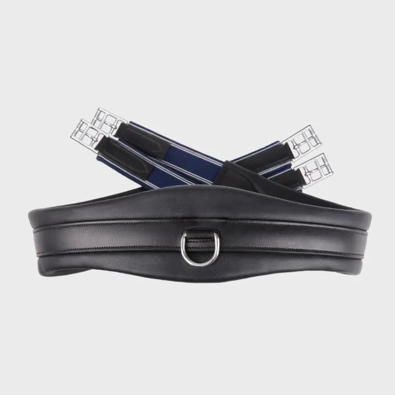 Cavassion cushioned leather girth elastic inserts at  both ends stainless steel roller buckles horse belly belt matching saddle