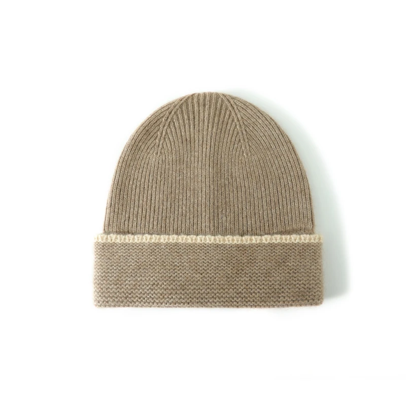 Autumn and Winter New High Quality Cashmere Knitted Hat for Women's Outdoor Color blocked Flip up Casual Ear Protection Hat