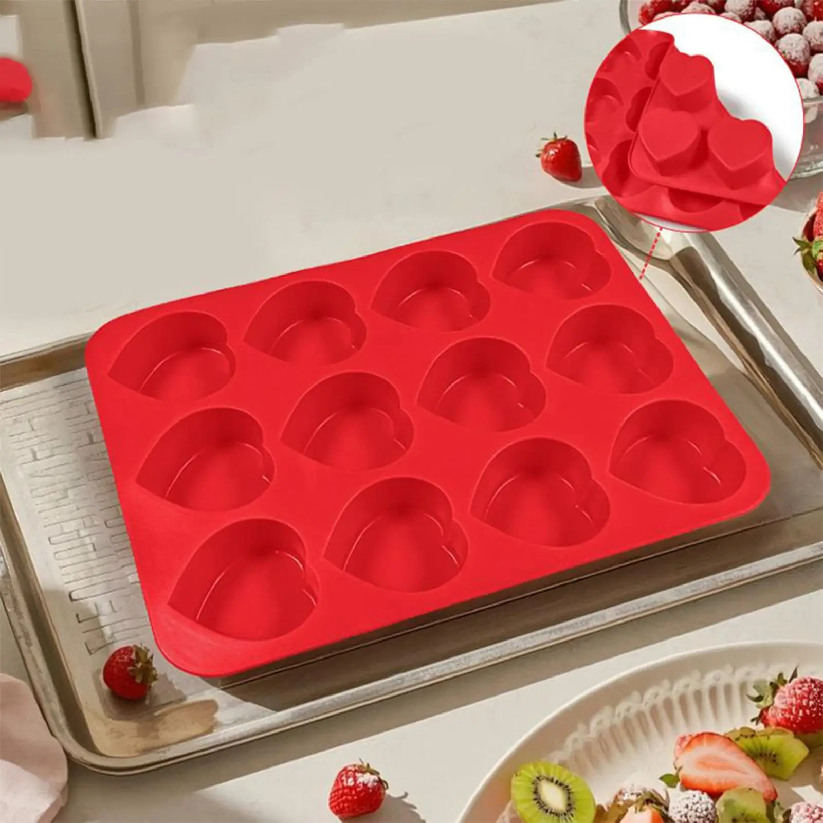 Silicone Baking Mold Non-stick 12 Cavity Mould Silicone Cookie Mold For Cake Candy Fondant Gummy Soap Candle Ice Jelly Wax Party
