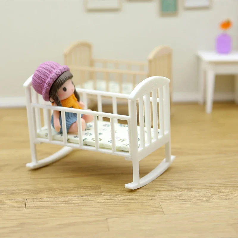 1/12 Casa delle bambole Mini Culla Lettino Letto a dondolo Modello di mobili Accessori per la casa delle bambole Decor Bambini Giochi di imitazione Giocattoli Regalo