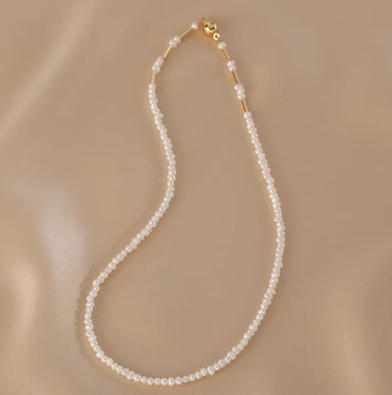 Minar Elegant Genuine Freshwater Pearl Magnet Ball Beaded Necklace for Women 14k Real Gold Plated Copper Chain Strand Chokers
