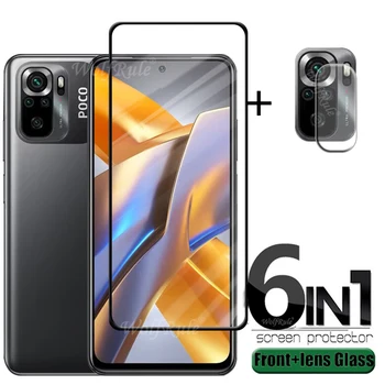 6-in-1 Poco Glass cam için Xiaomi Poco Tempered temperli 9H tam kapak ekran koruyucu için Poco F4 5G F3 M4 M3 Pro Lens Lens cam