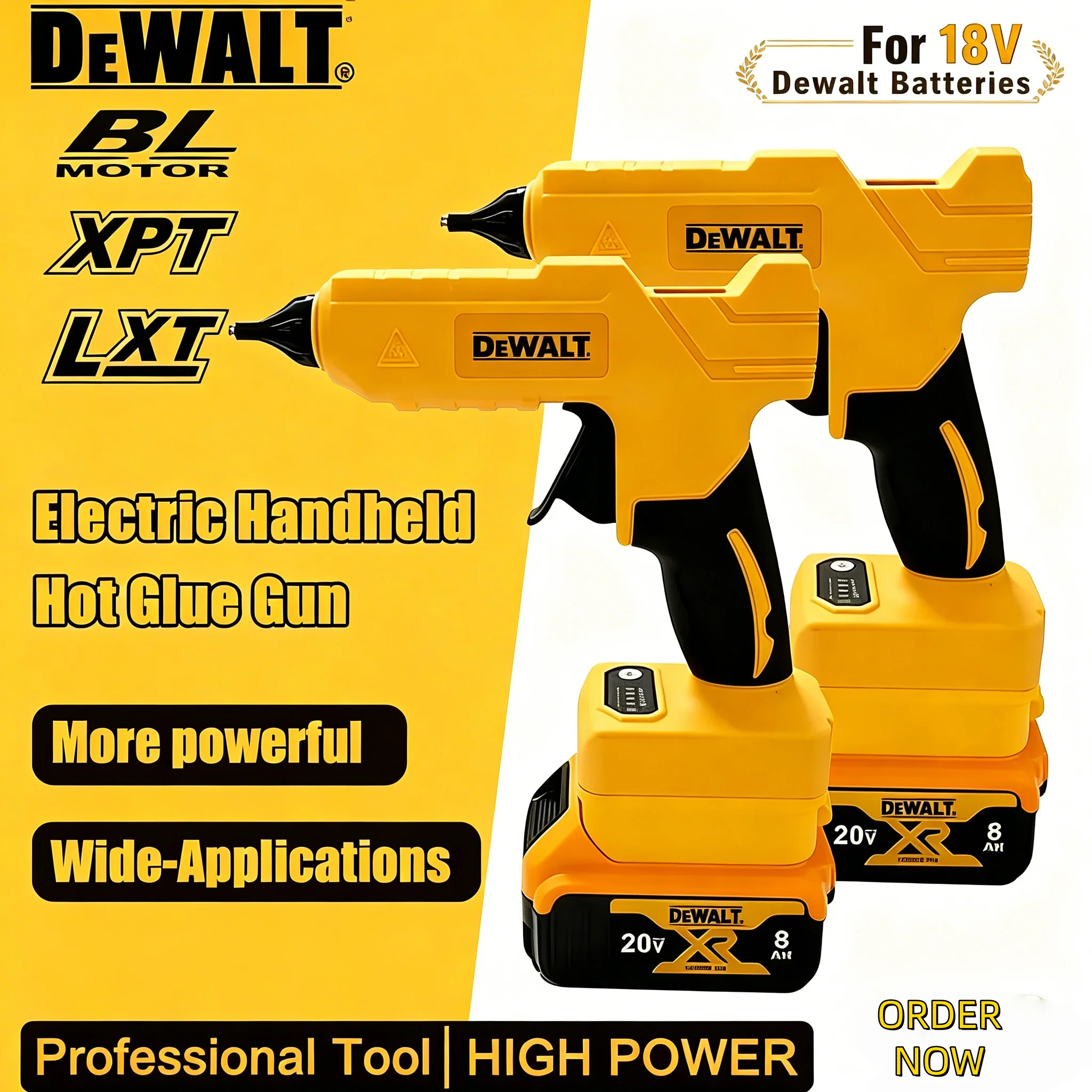 

Беспроводной электрический ручной клеевой пистолет Dewalt для ремонта и DIY, термопистолет для сварки, с насадкой против ожогов, для аккумулятора 18В