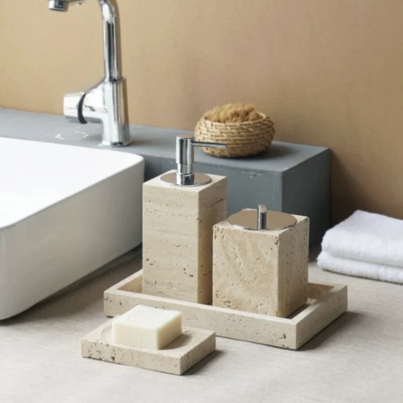 Sandstone material soap liquid dispenser hand sanitizer bottle Natural stone texture cylindrical pump bottle Bathroom decoration