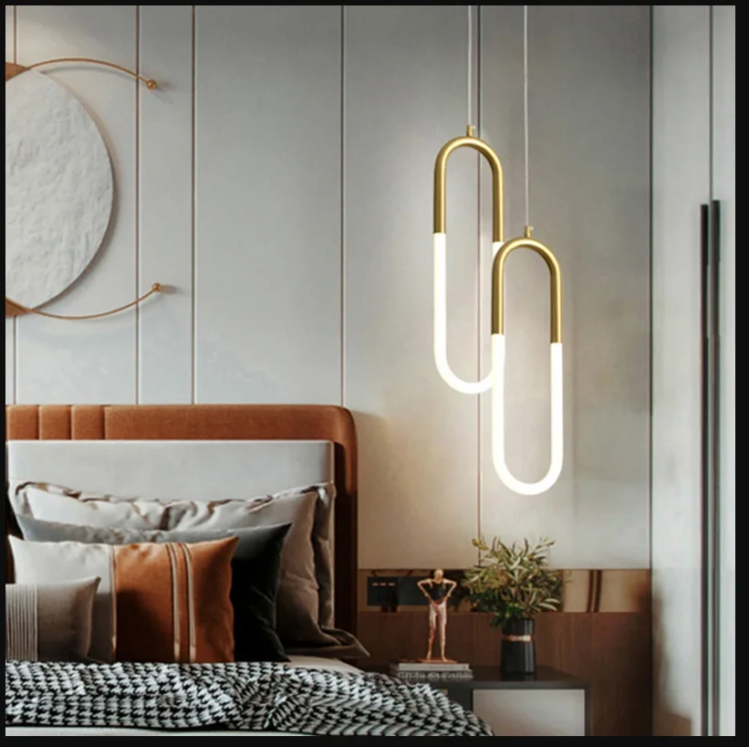 

Brass U-shaped tube LED pendant lights Bedroom Bedside Long-line hanging lamp Kitchen Island Dining table Home Decor Luminaires