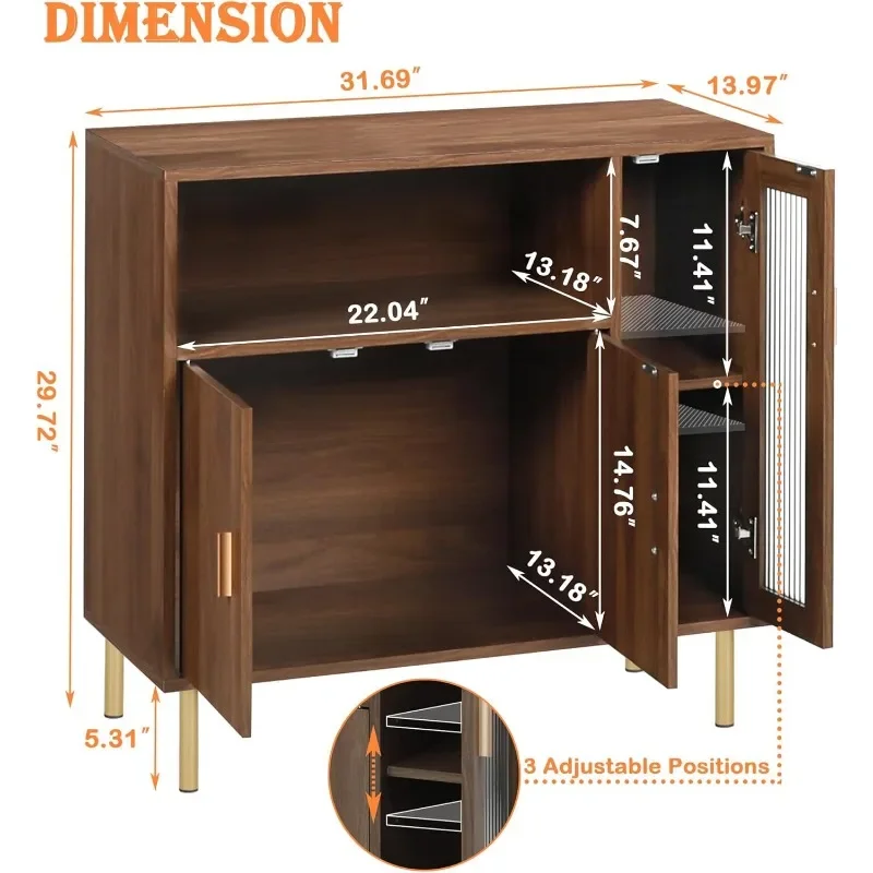 Storage Cabinet Credenza Sideboard Buffet Cabinet with Glass Doors Free Standing Accent Entry Cabinet