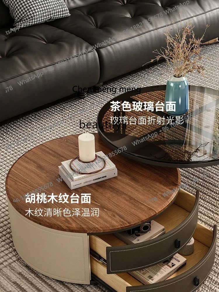 X C غرفة المعيشة الفرنسية المنزل الزجاج السرج الجلود حجم طاولة القهوة المستديرة مزيج #4