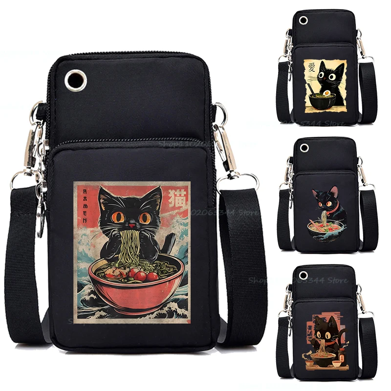 Lamian Noodles Cat Cartoon Shoulder Bag Women Mobile Phone Bag Mini Teen Funny Animal Kitten Lover Women Small CrossBody Handbag