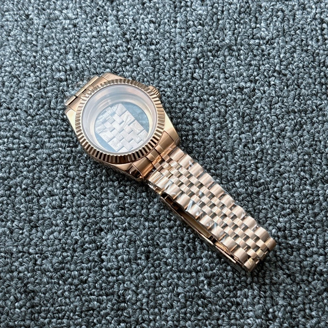 39/36mm Gold Silver Fluted Case Men Women Wrist Watch Strap Parts for Seiko Oyster Datejust NH35 NH36 NH70 Movement 28.5mm Dial