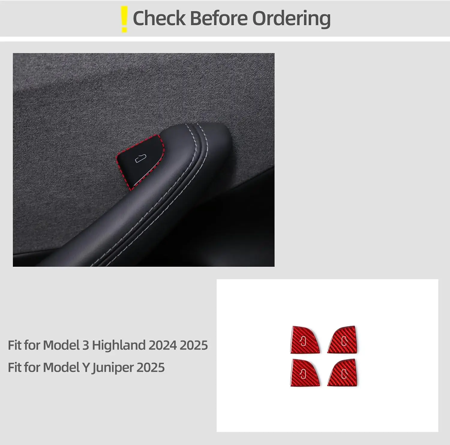 ملصق زر فتح الباب متوافق مع طراز تسلا 3 هايلاند موديل Y Juniper 2025 من ألياف الكربون مفتاح قفل الباب الداخلي