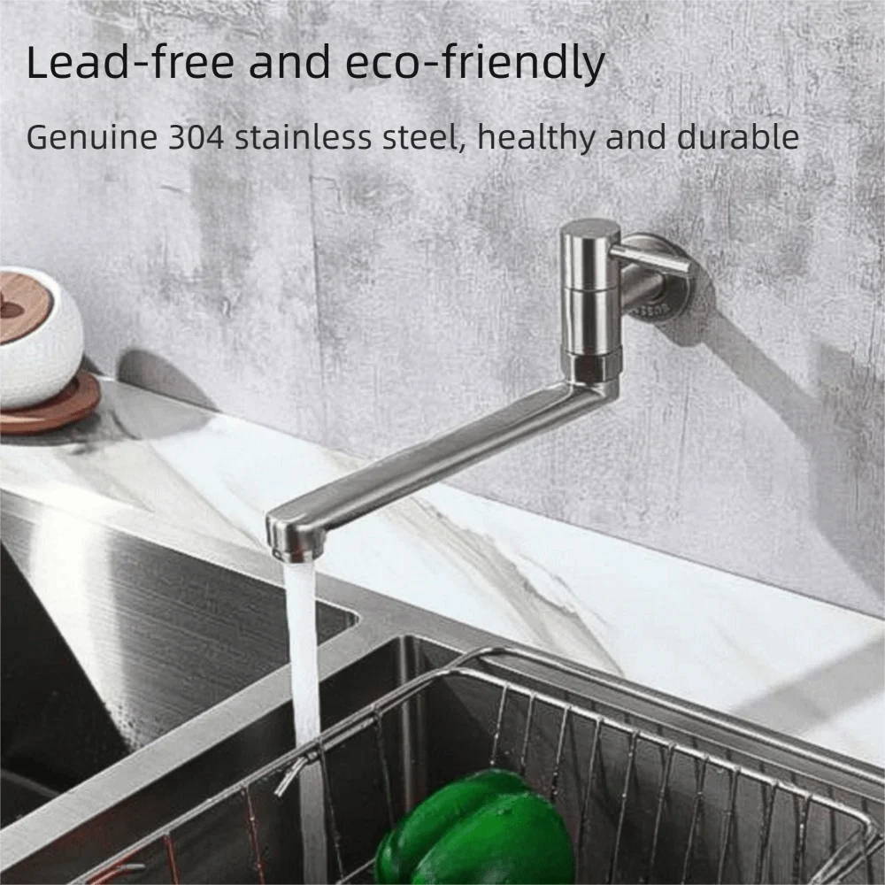 

180° Rotation Wall Mount Sink Tap Non-slip Handle Lengthened Outlet Kitchen Faucet Rustproof Soft Water Flows