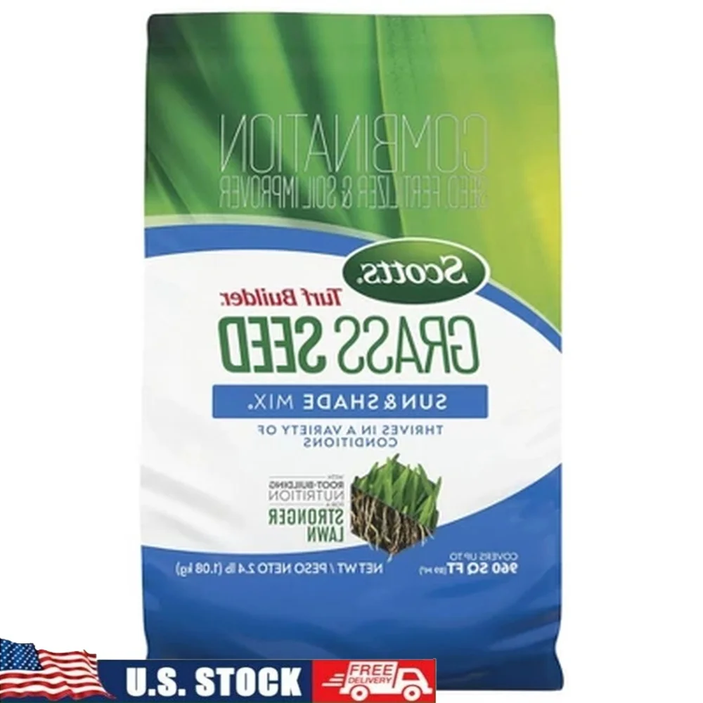 

Turf Builder Grass Seed Sun Shade Mix 2.4lbs Lawn Overseeding Fertilizer Soil Improver Quick Germination 960sq ft Coverage