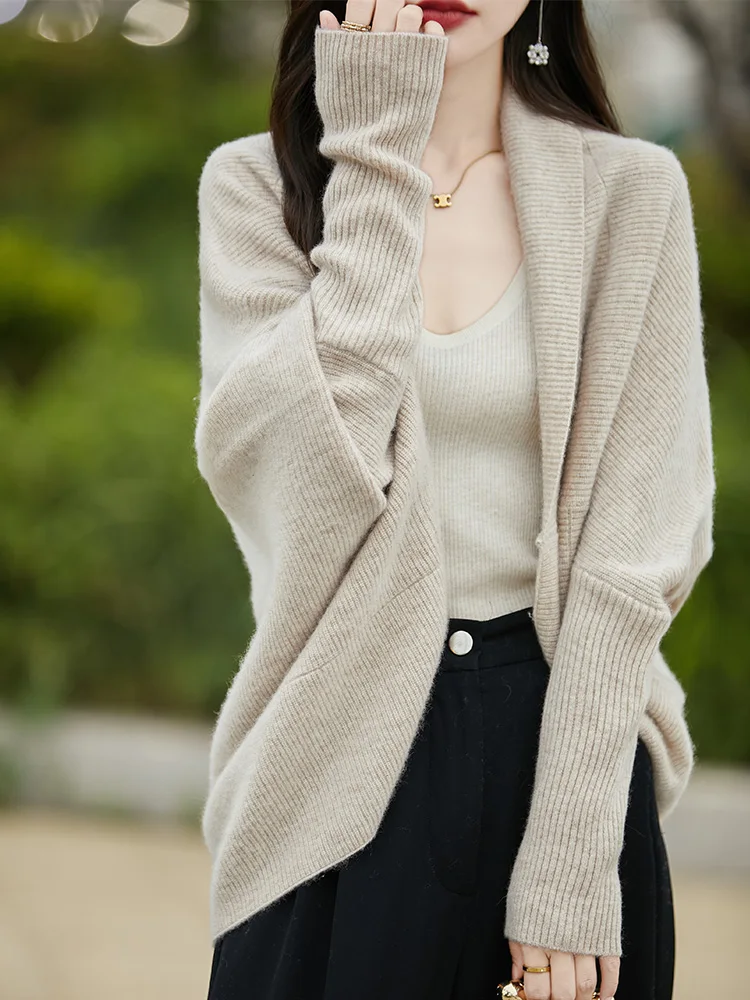 2024 Women's Shawl, 100% Wool, Accessory, Warm, Elegant, Buttonless, Cardigan, Top, Korean Style, Autumn/Winter