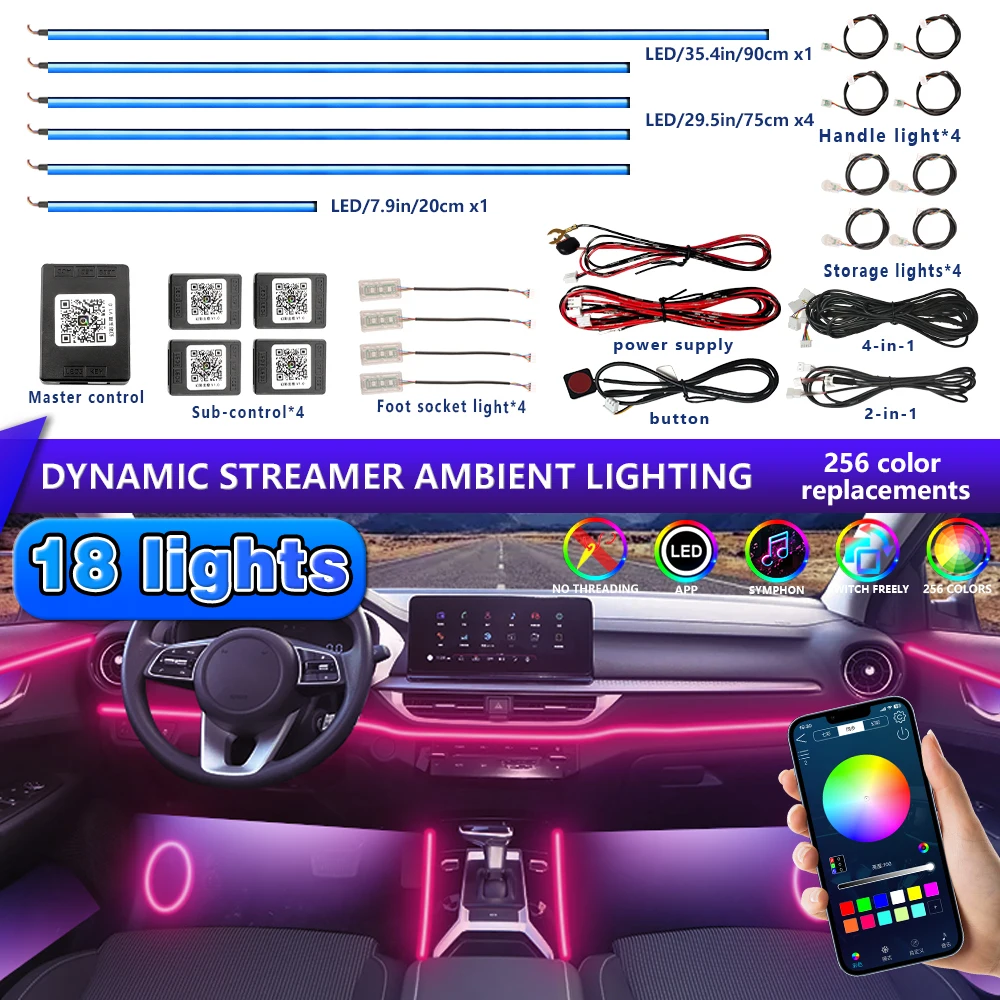 

Комплект наружных ламп для салона автомобиля RGB, 64-цветные светодиодные светильники, легкосъемные в установке