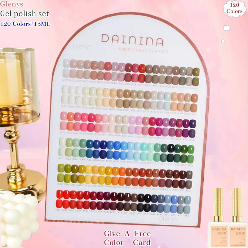 Glenys 120 color nail polish glue popular immersion gel nail salon essential color card nail art varnish set 15ml