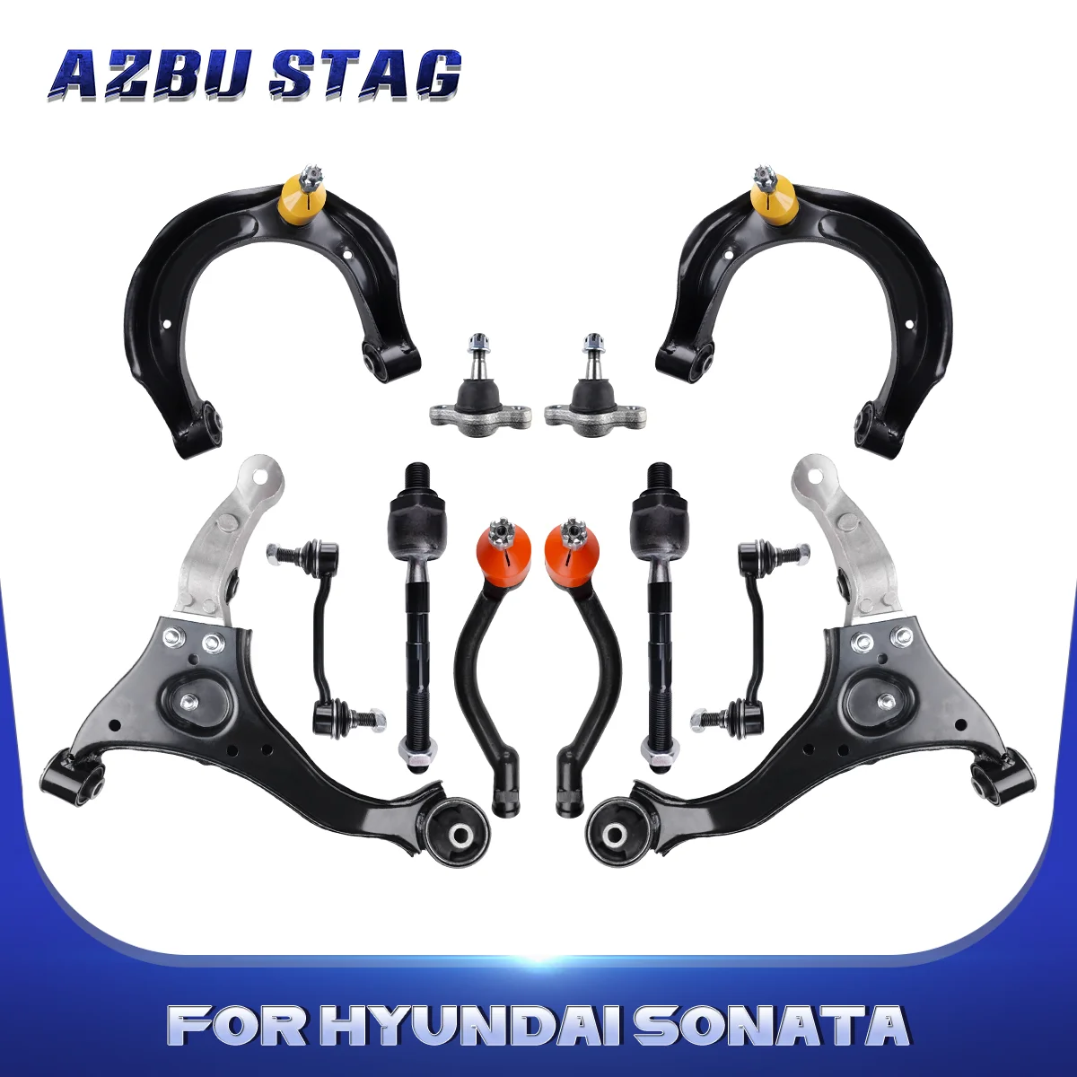 AzbuStag 14Pcs Front Upper Lower Control Arm Tie Rod Sway Bar Link Suspension Kit for HYUNDAI SONATA 2006 2007 2008 555303K000