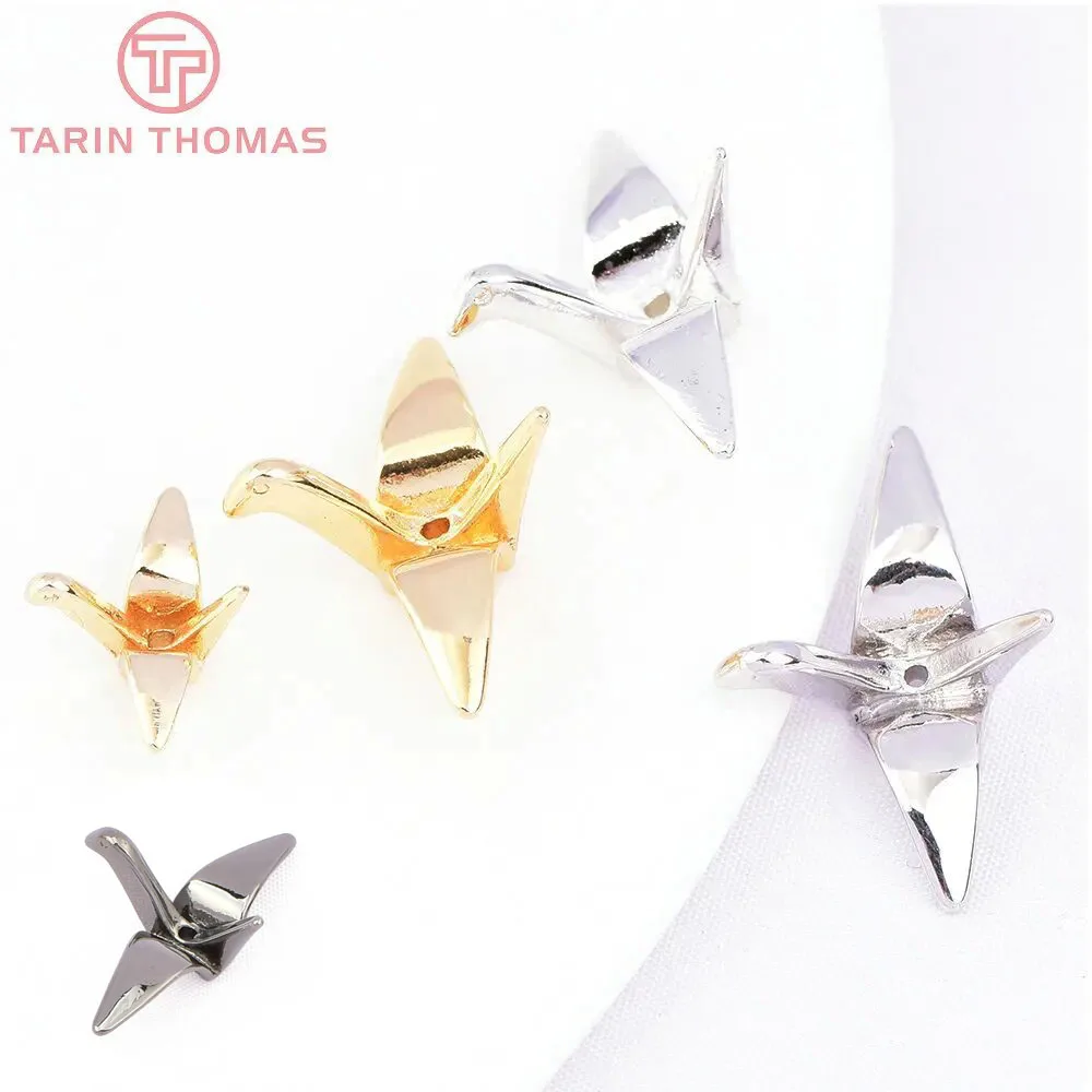 (180)6PCS 22x10MM 24K Gold Color Brass Paper Crane Charms Pendants for Jewelry Making Diy Jewelry Findings Accessories wholesale