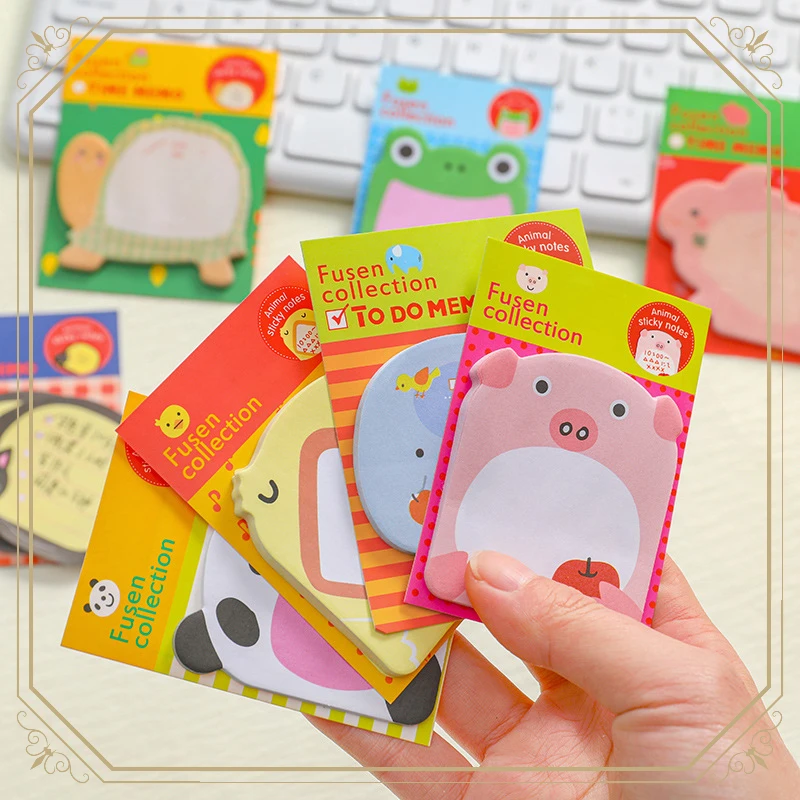 Cute Cartoon Animals Memo Pads, Notebook Tearable, Conveniência Adesivos, Papelaria Criativa, Parque, N Times, 8 pcs por lote