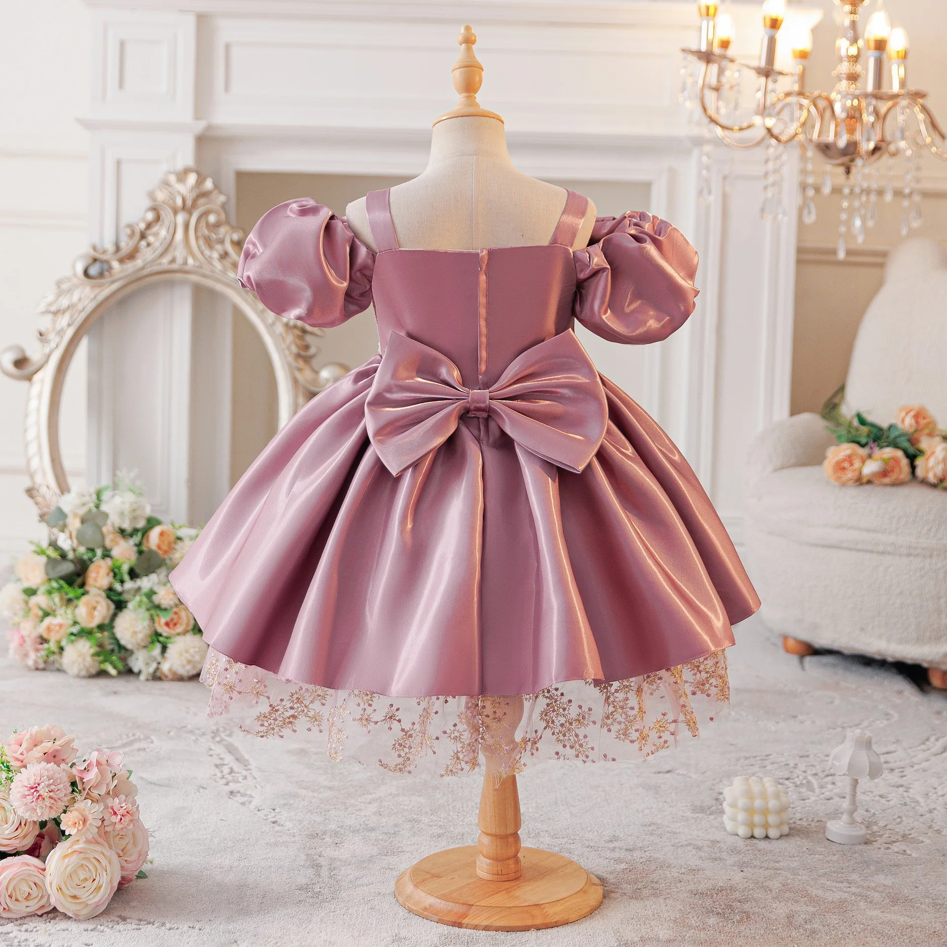 HETISO Embroidery Kids Formal Ball Gown Children's Birthday Wedding Princess Dresses Girls Bridesmaids Prom Wear 2-8 Years