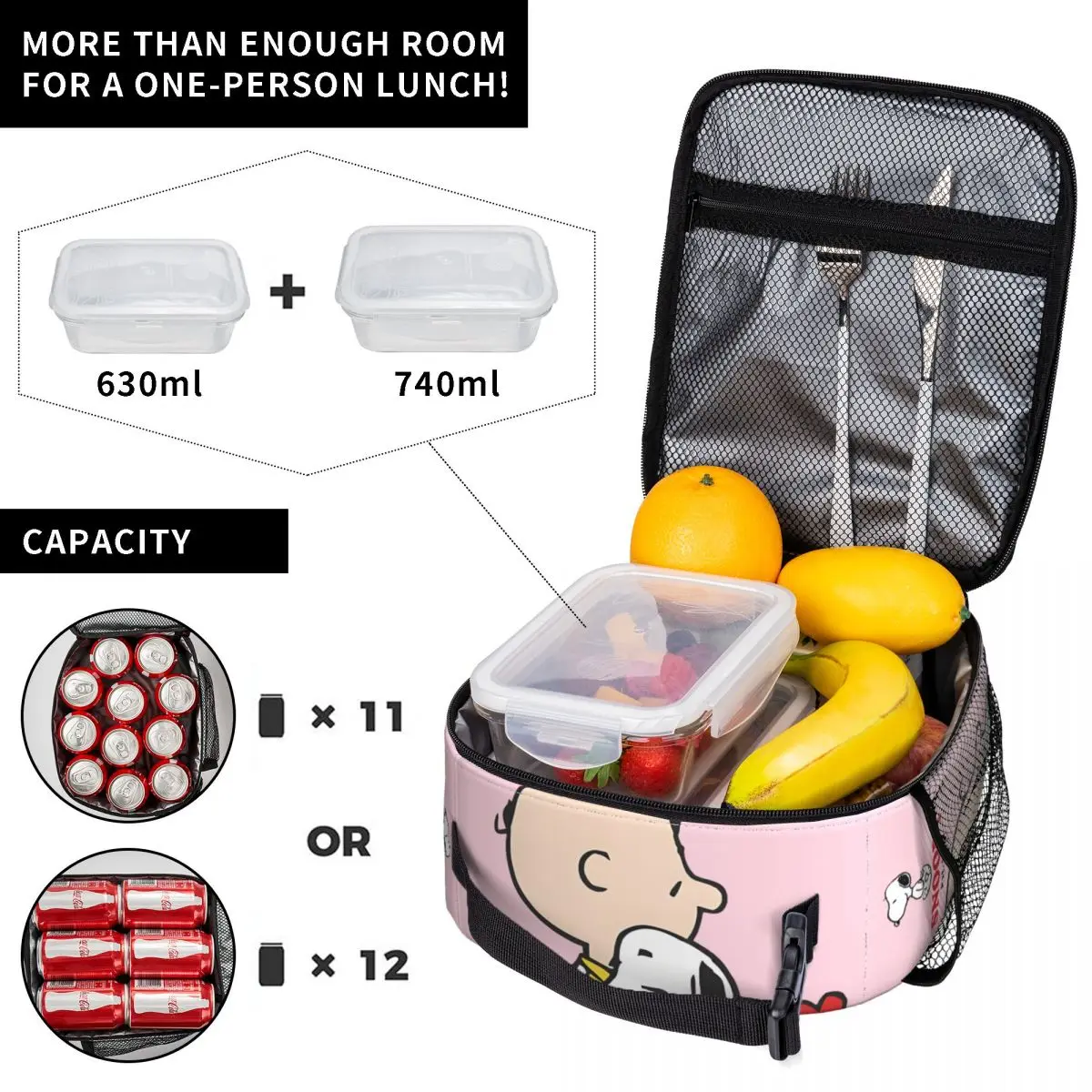 Kdlloo Snoopy Food Bags Peanuts Snoopy For Boy Girl All Season Hiking Hand Bag Leakproof Insulated