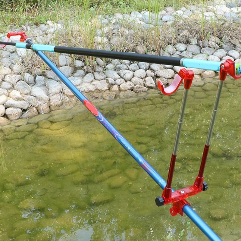 حامل أقطاب الصيد بقضيب مزدوج خفيف الوزن حامل قضيب الصيد للصيد في الهواء الطلق والإعدادات السريعة وحامل أقطاب القوس الخلفي