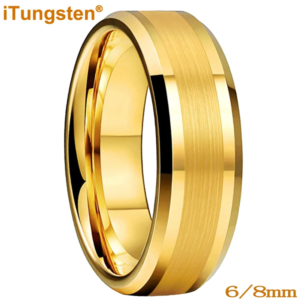 iTungsten 6mm 8mm Engagement Wedding Band Gold Plated Tungsten Finger Ring for Men Women Couple Fashion Jewelry Comfort Fit