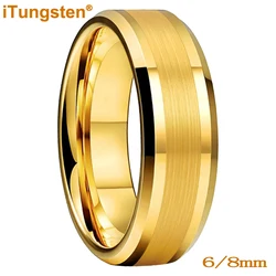 iTungsten 6mm 8mm Engagement Wedding Band Gold Plated Tungsten Finger Ring for Men Women Couple Fashion Jewelry Comfort Fit