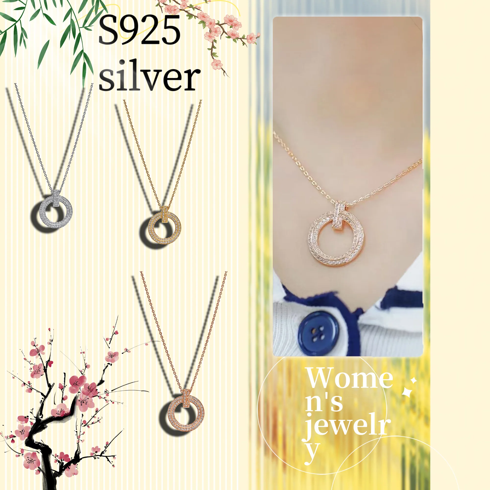 

Solid silver S925 women's jewelry button inlaid with zircon necklace for confessional occasions, giving it to girlfriend to wear