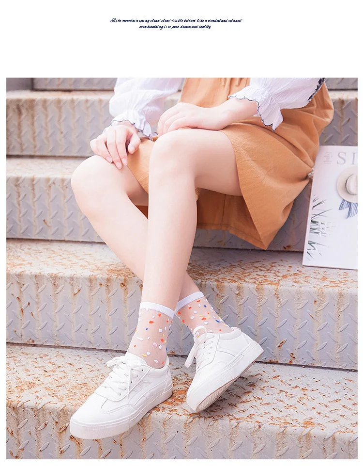 Frauen Socken Mode Sheer Mesh Glas Seide Socken Ultradünne Transparente Kristall Spitze Fabelhafte Elastische Damen Sommer Söckchen – Detail 4