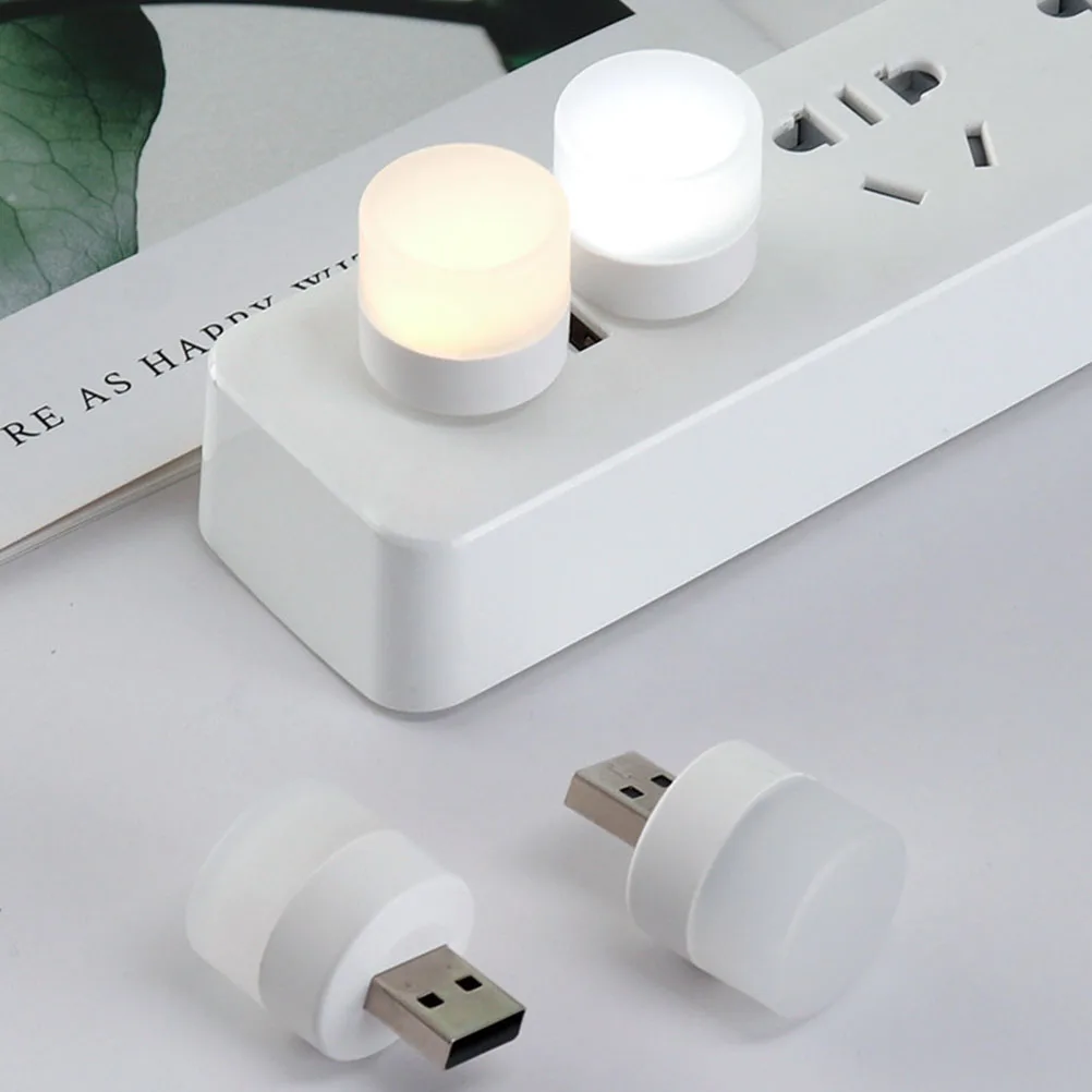 4 Uds USB ahorro de energía luz nocturna pequeña Mini forma redonda dormitorio portátil creativo enchufable lámpara enchufable luz nocturna